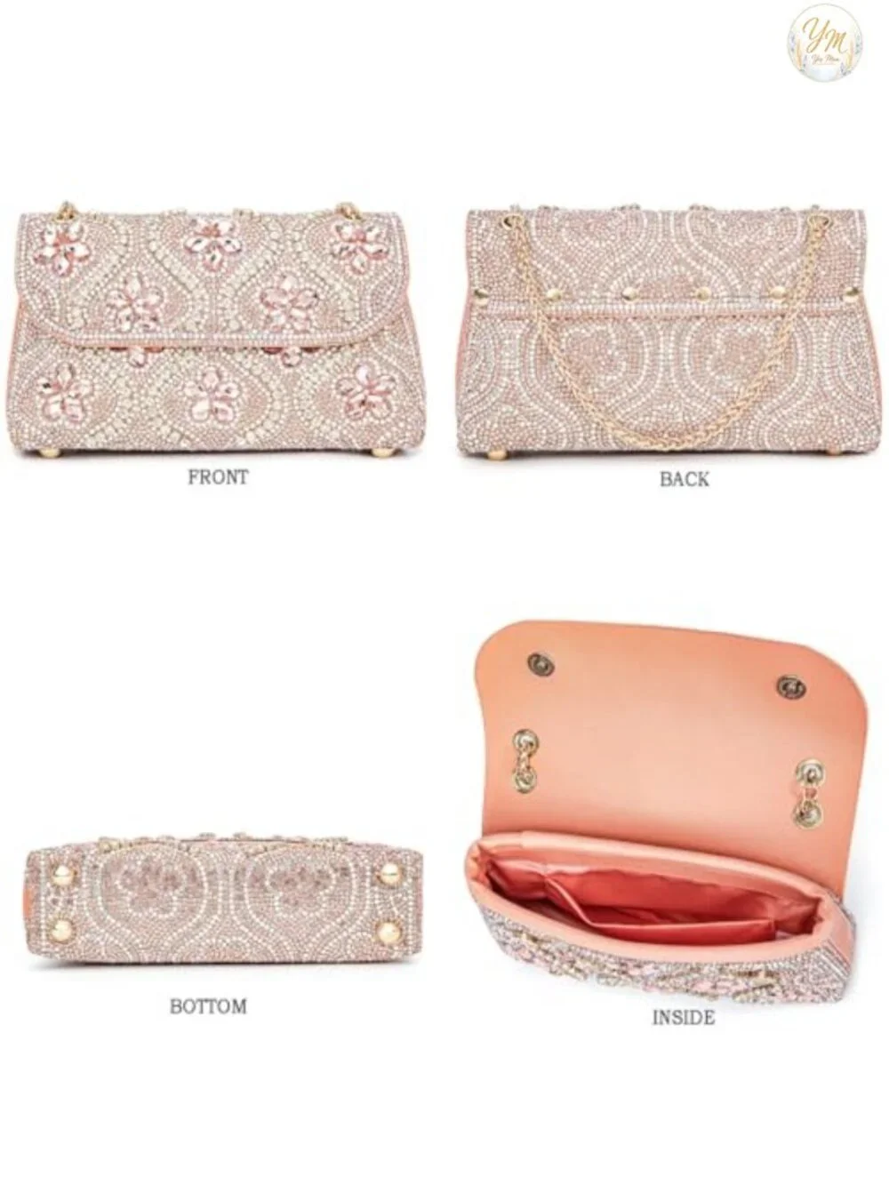 Rhinestone Evening Clutch Bag Chain Strap Square Shoulder Crossbody Purse